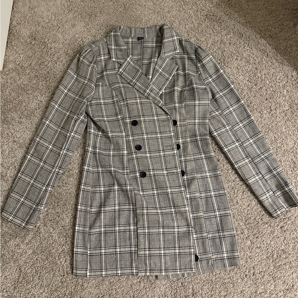 SHEIN Gray Plaid Double-Breasted Blazer - Picture 8 of 8